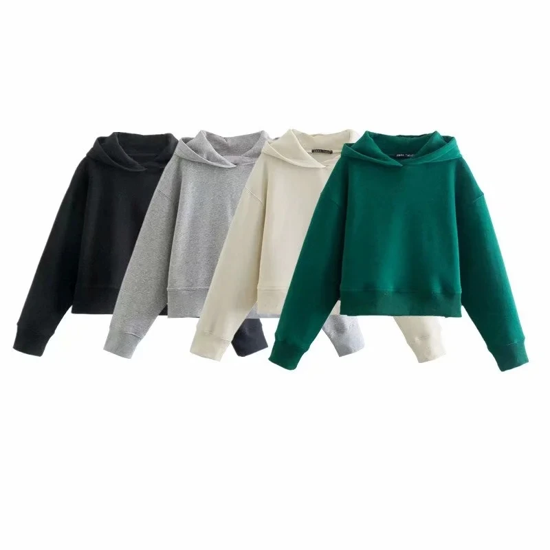 

KRSB Spring Autumn Women Gray Green Black Beige Hooded Loose Waist Design Long-Sleeved Sweater Loose And Comfortable Street