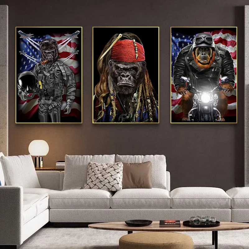 

Soldier Gorilla Animal Canvas Painting on The Wall Art Posters Prints Wall Pictures for Living Room Home Wall Cuadros Decor