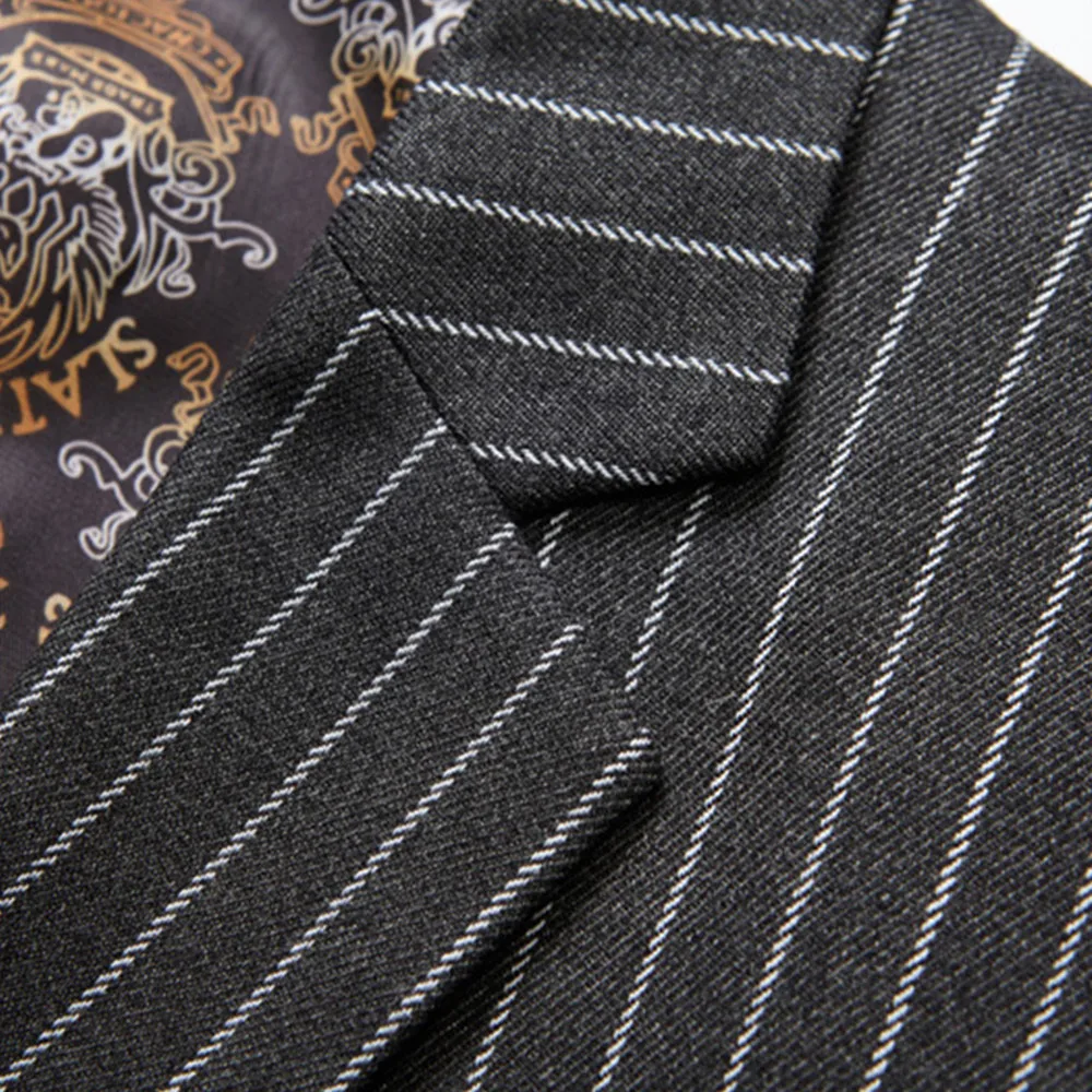 

3 Pieces Suit Men Fashion Vertical Stripe Blazer Set Quality Dinner Party Prom Suits Groom Tuxedos Groomsmen Wedding Dress Suit