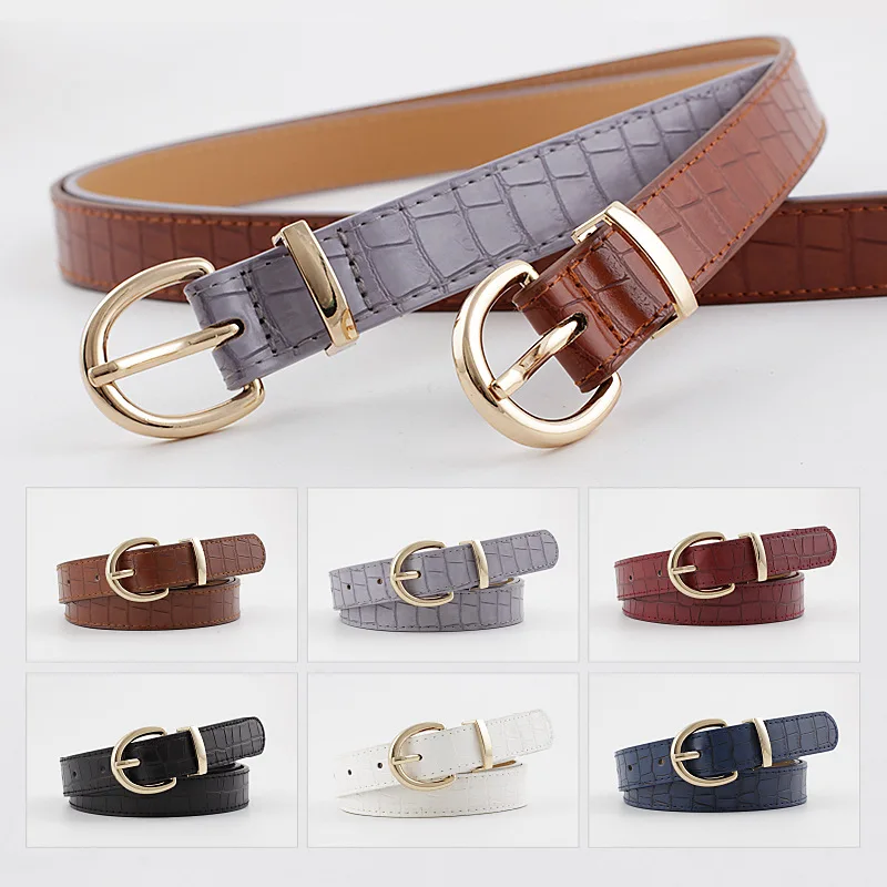 

New Fashion Pin Buckles Belts Women Gold Alloy Buckle Leather Belts Adjustable Hole Punk Lady Crocodile Pattern Waistband