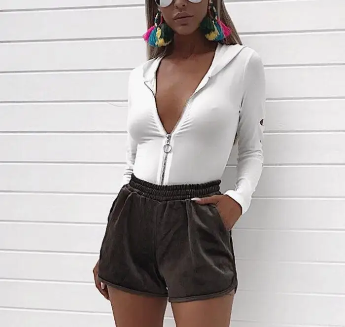 Sexy Jumpsuit hollow out Long Sleeve Bodysuit Autumn Zipper Hooded Rompers Womens Bodycon Jumpsuits | Женская одежда