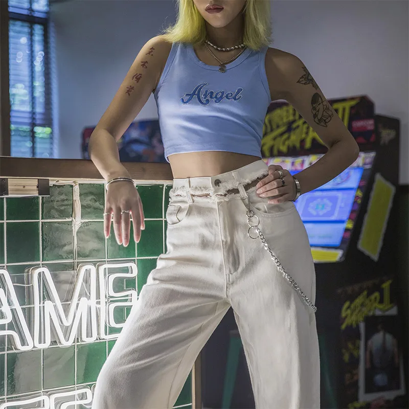 Hollow Out Tassel Denim Straight Women Trousers High Waist Hole Casual Female Jeans Spring Summer Streetwear Fashion Lady Bottom | Женская