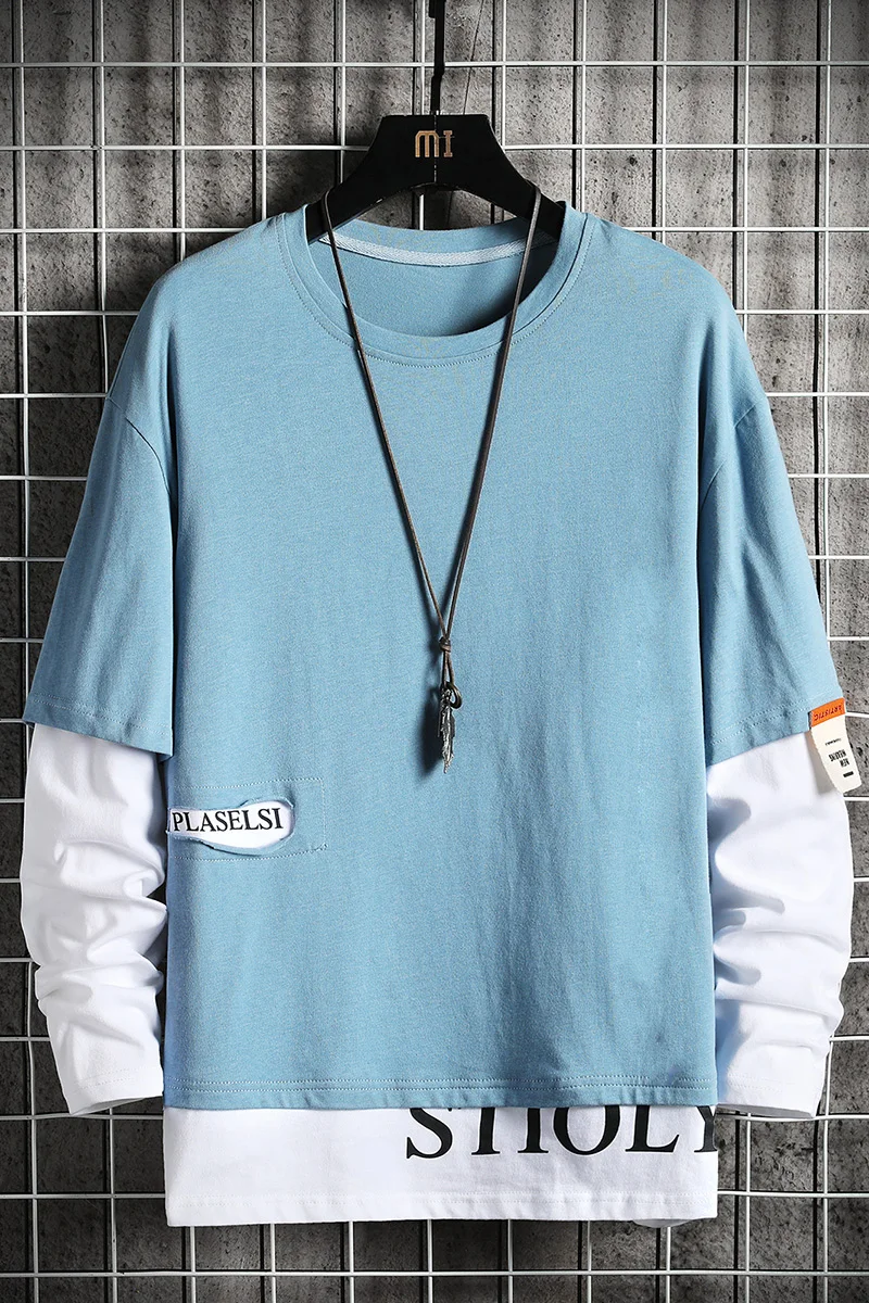 

KOLMAKOV HIP HOP O-Neck Men's Pullover Fake Two Pieces Hoodies Cotton Sweatshirt Male Couple's Tops 3 Color Size M-5XL