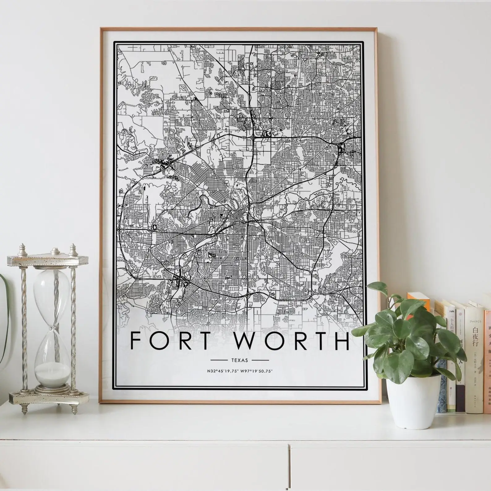 Форт Уорт Техас TX США Карта города нордический декор для Гостиной Холст постер