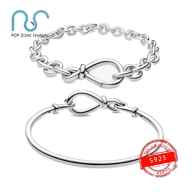 

S925 Sterling Silver Bracelet Brand Original 1:1 With Logo Pan Bracelet Bangle Eternal symbol knot chain Luxury Female Jewelry