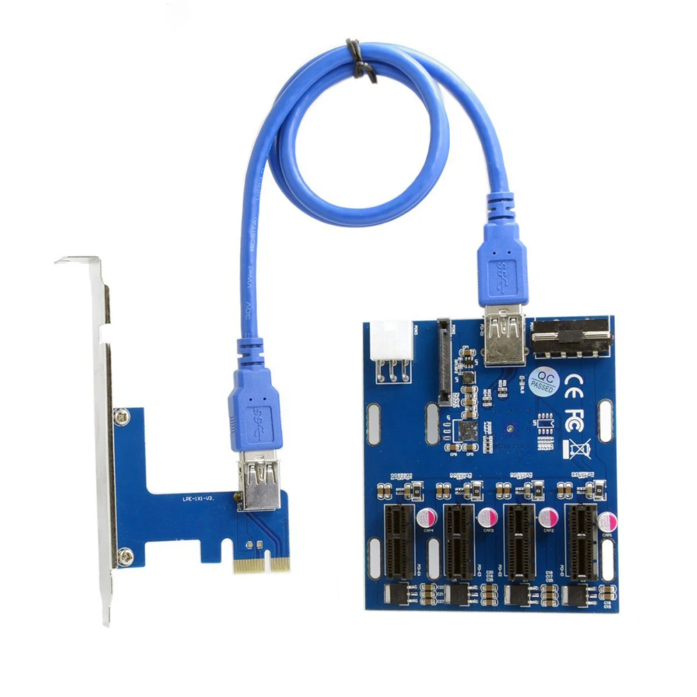 

PCIe to PCI Express 1to 4 Slot Riser Card Mini ITX to External 4 PCI-e Adapter Port Multiplier Card for Miner BTC