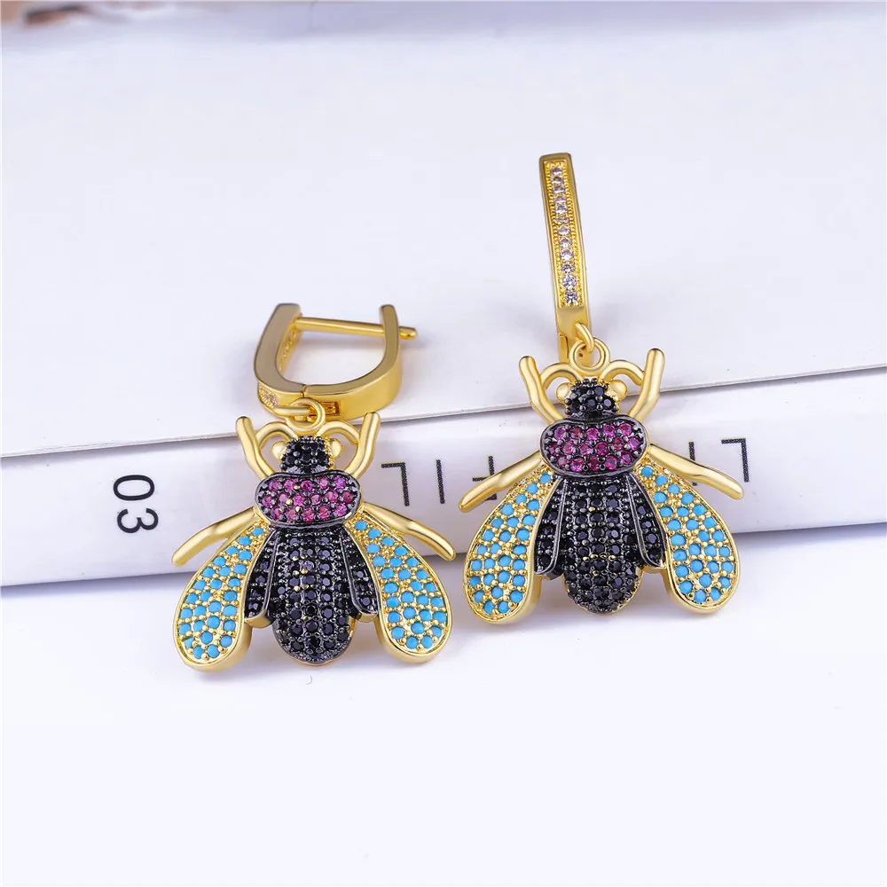 

JUWANG New Fashion Women Dangle Earrings Jewelry AAA Cubic Zirconia Colorful Bee Drop Earrings For Wedding Birthday Gifts