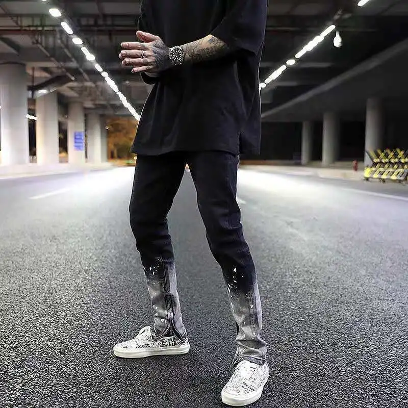 Idopy мода Slim Fit Брюки окрашенные в стиле хип-хоп черный эластичный HighStreet для