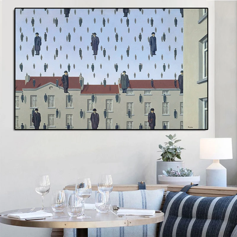 Картина маслом по холсту Rene Magritte Golconda 1953 Современное украшение для дома картины