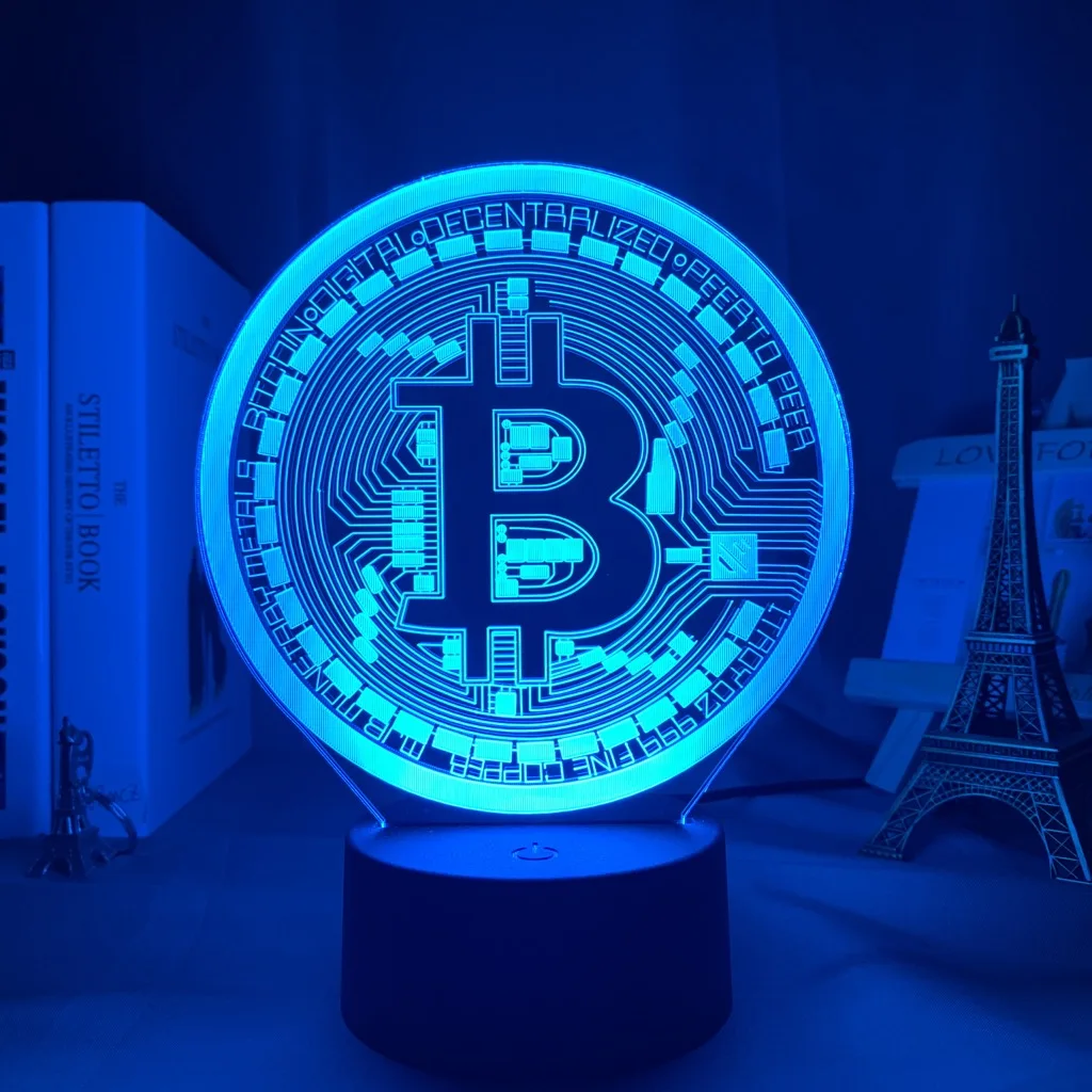 Акриловый светодиодный ночной Светильник Биткоин для комнаты декоративный