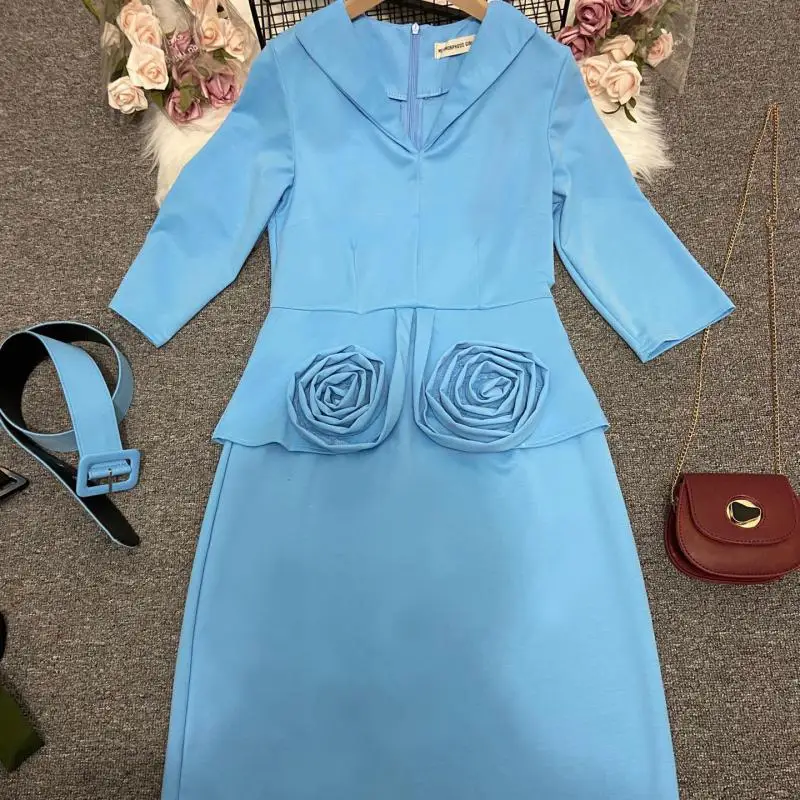 

HIJABMUSS European And American Solid Women's New African Office Professional Slim Pencil Dress With Belt Modest Woman Apparel