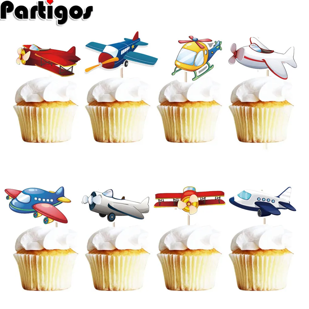 

Airplane Theme Cake Decoration Cartoon Clouds Aircraft Boys Happy Birthday Cupcake Topper Baby Party Baking Decor Supplies