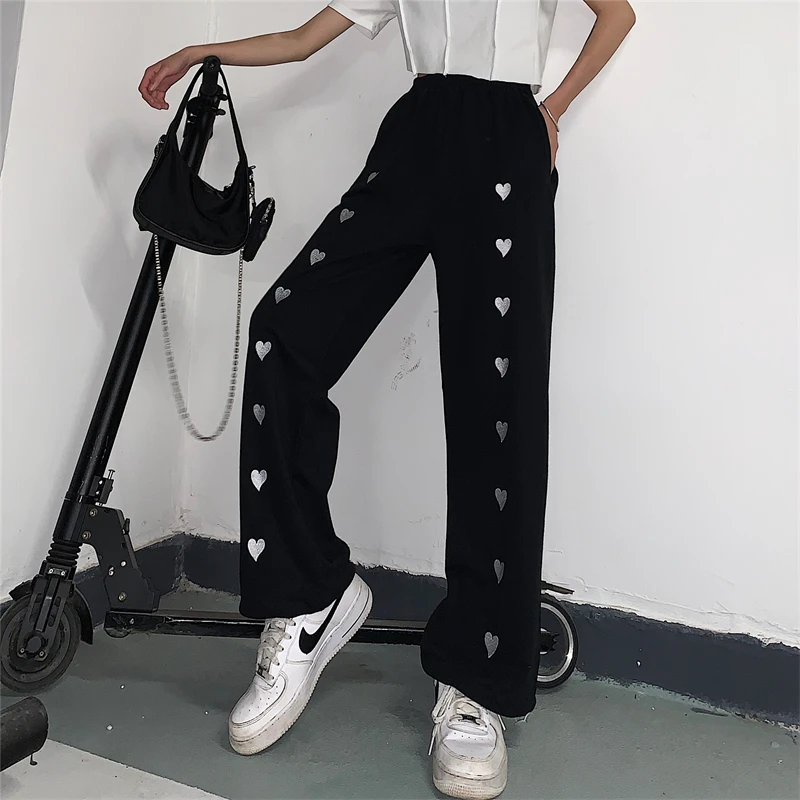 

Women's Sports Pants 2021 Summer Streetwear High Waist Baggy Casual Wide Leg Pants Embroidery Straight Vintage Trouser