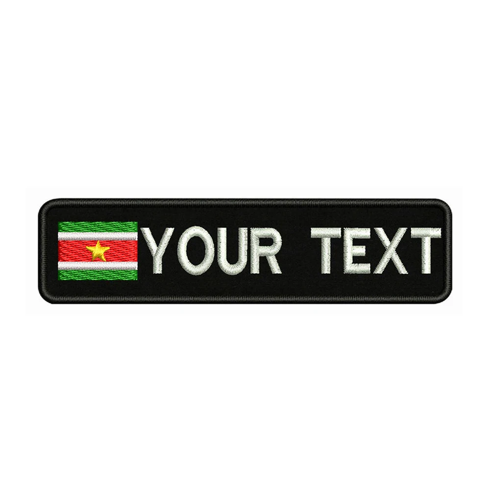 

Suriname flag 10X2.5cm Embroidery Custom Name Text Patch Stripes badge Iron On Or Velcro Backing Patches For Clothes Backpack