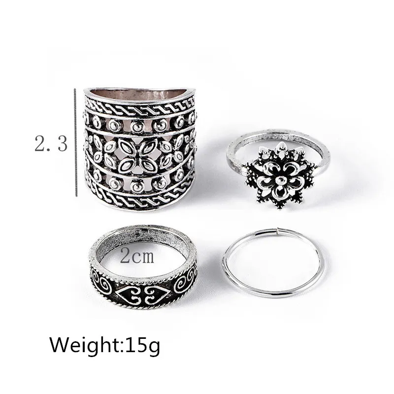 Винтажные полые листья цветок резное сердце геометрические кольца набор