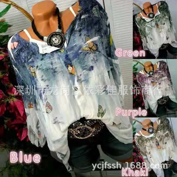 Женская рубашка с принтом летняя повседневная Свободная длинным рукавом Размер