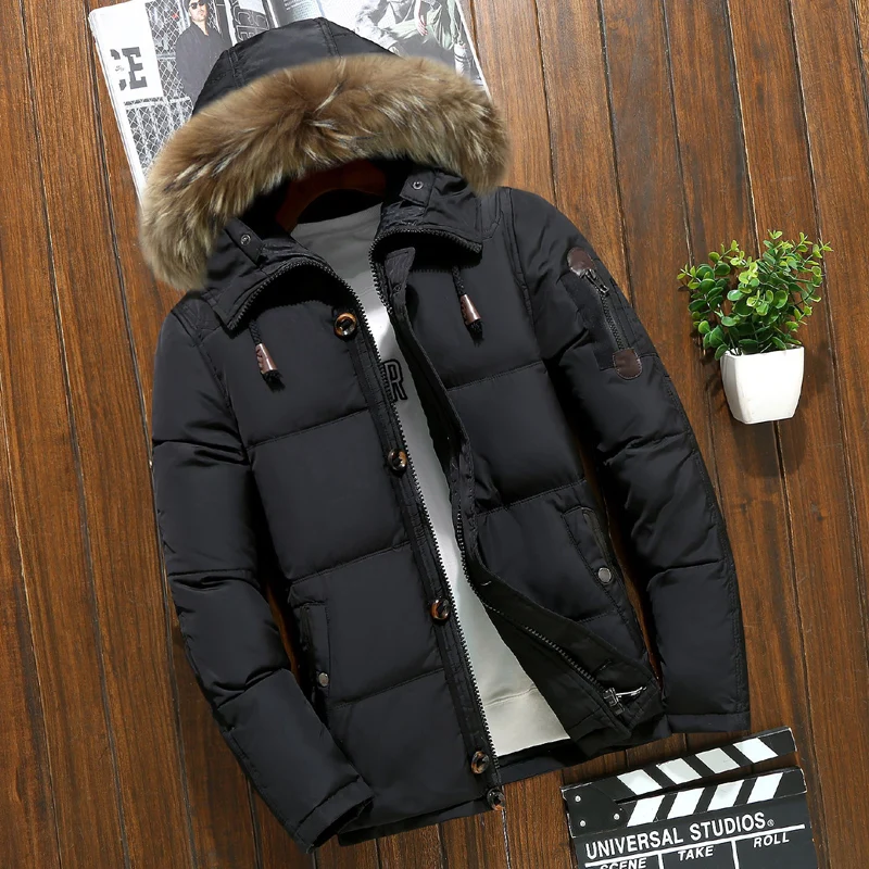 Winter Jacket Men Fur Collar Hooded Men Coat Snow 90% white duck Down Jacket Outerwear Thick Thermal Men Warm Wool Liner Coat