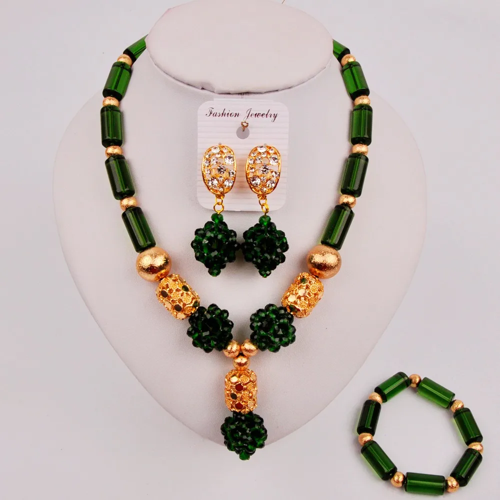 

Stylish Dark Green Costume Necklace African Set Nigerian Party Jewelry Set Woman ZQ4-10