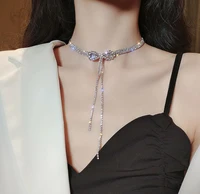 2021 new luxury bowknot crystal choker necklaces for women long tassel rhinestone necklaces weddings jewelry party gifts