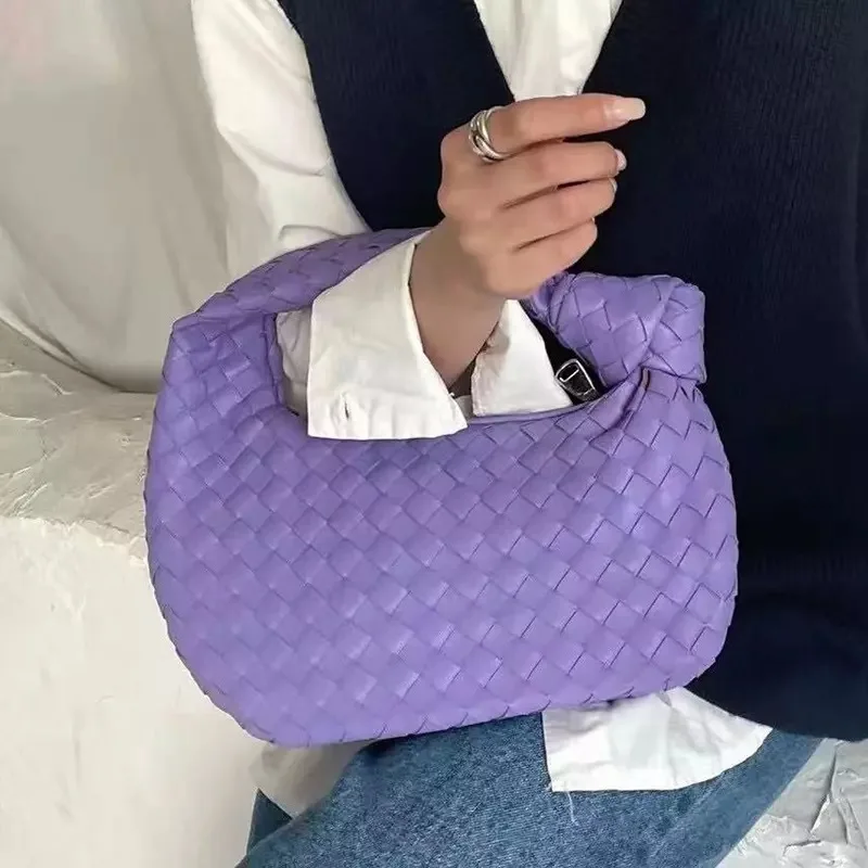

New fashion handmade luxury woven bag green leather shoulder bag ladies messenger hobo PU nodular handle casual small handbag