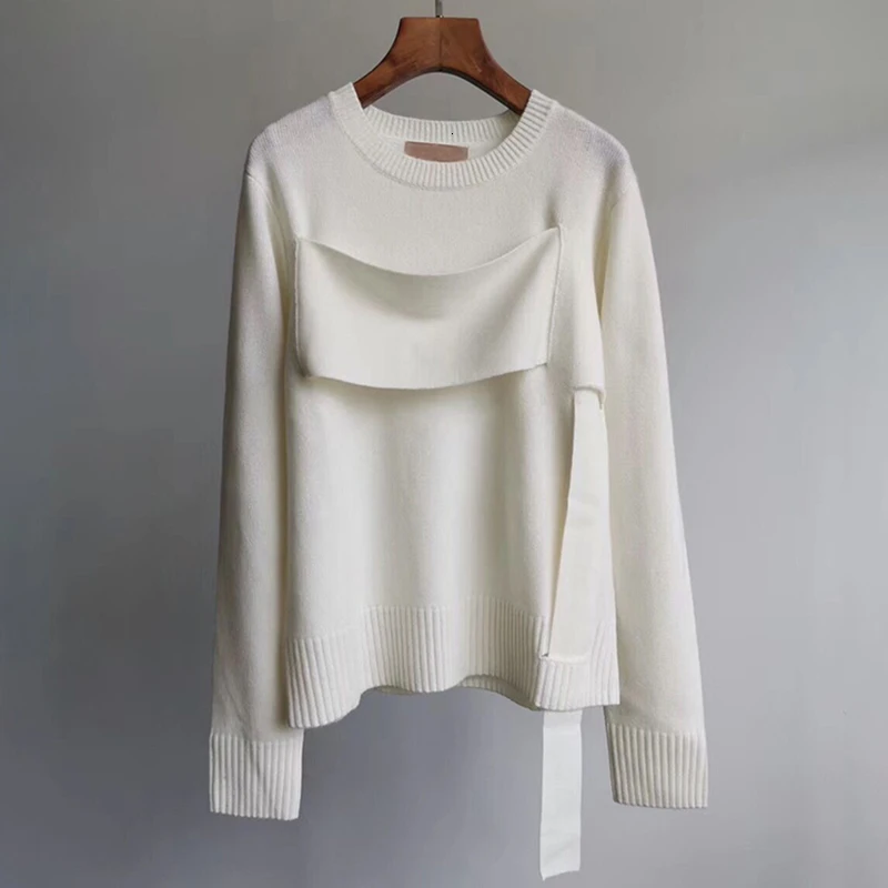 Женский Асимметричный вязаный пуловер Свитер оверсайз на осень 2019 | Женская