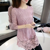 clothes lace patchwork pullovers 2021 korean autumn new fashion long women sweaters long sleeve o neck knitwear