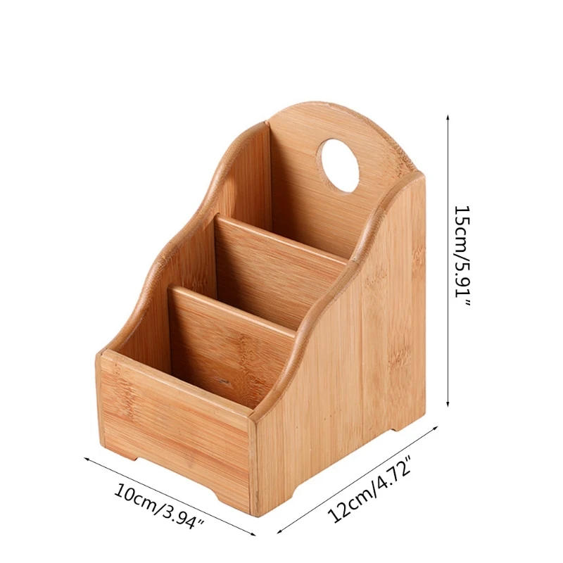 

Wooden 3 Compartment Remote Control Caddy Storage Holder Desktop Office Supplies