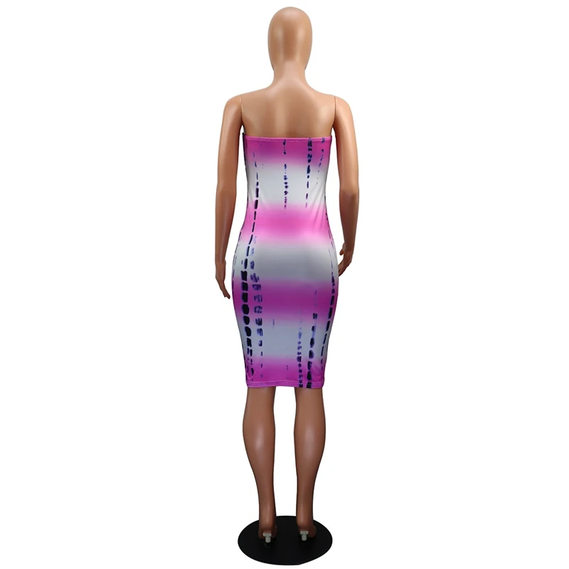 

New Summer Women Dresse Sexy Fashion Strapless Tie Dyeing Dress Off Shoulder Strapless Womens Sundress Club Slim Dress