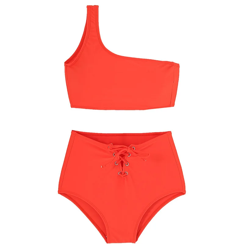 

New Hot Spring Vacation Bikini Sexy High Waist Split Small Chest Swimsuit Female Cute Hollow Conservative Swimwear Asian Fashion