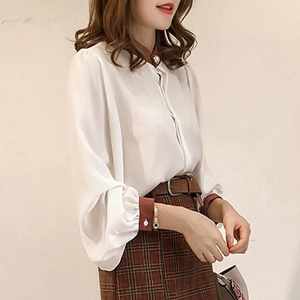 Женская рубашка с рукавами фонариками SAGACE Классическая шифоновая блузка