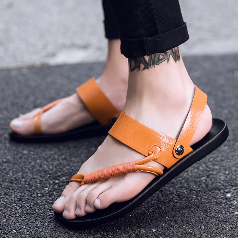 

Sandalet Erkek Sandals Men Beach Slide Sandel For Sandales Cuir Sandalia Rasteira Leather Genuine Sandale Piscine Homme
