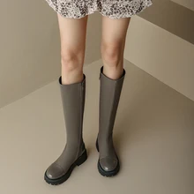 Estilo simples microfibra costura plataforma de couro patente botas de joelho de comprimento feminino lado zíper antiderrapante plataforma calcanhar botas (4)