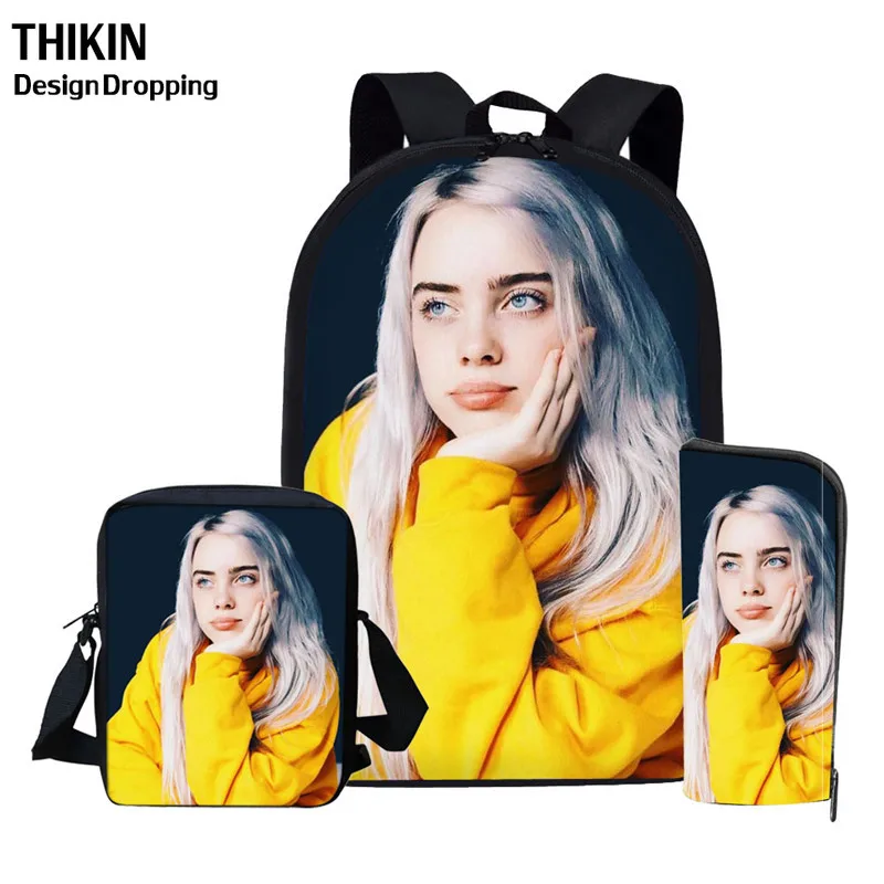 THIKIN Billie Eilish 3 шт./компл. Рюкзак Back To School детская книга мешок для маленькой девочки распылитель ранцевого типа для подростков Mochila Escolar