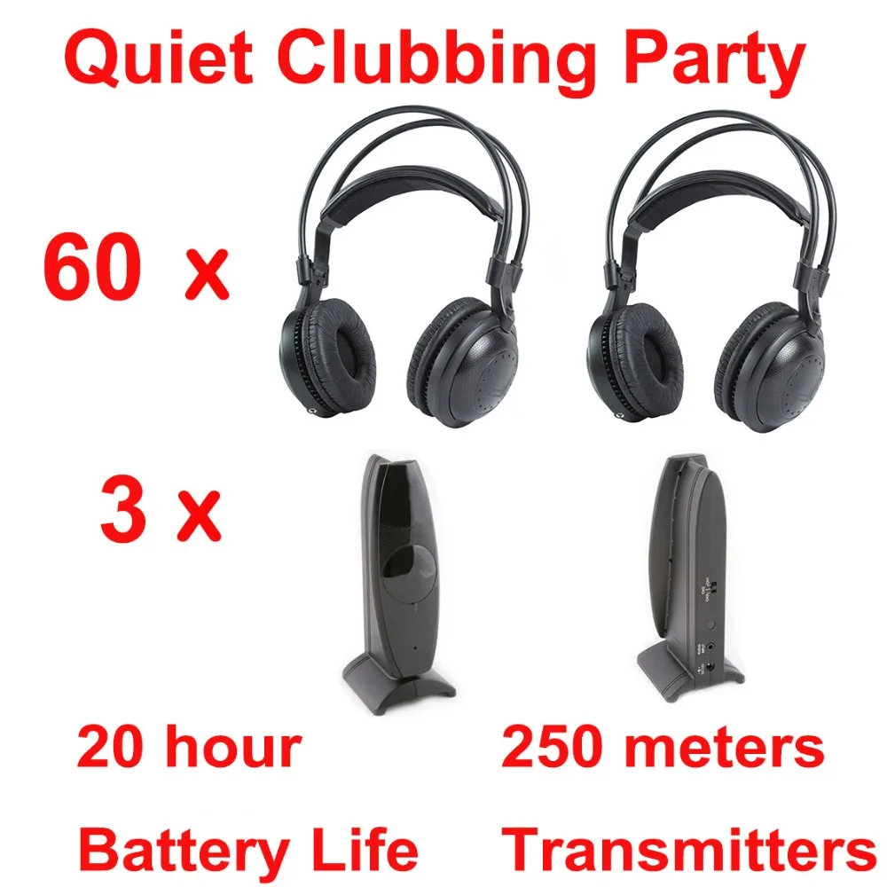 

Professional Silent Disco Wireless Headset Bundle with 60 Headphones and 3 Transmitters for Quiet Clubbing Party