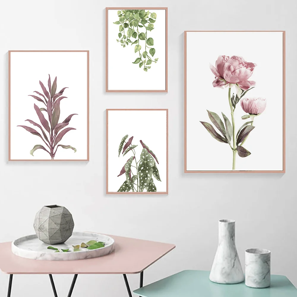 Постер пионы с цветочным принтом постеры листьями для интерьера настенный принт
