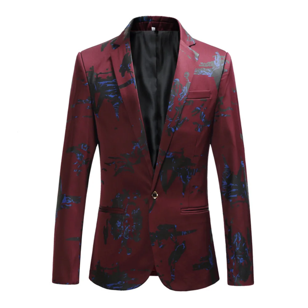

Plus size 5XL 6XL Fashion Men Slim fit Casual blazers men printing suits coat man clothes White Navy New Wine red 2018 Spring