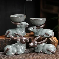 ceramic cow tea strainer tea filter ge kiln tea leaking saucer zodiac tea stand ornaments tea set home decor