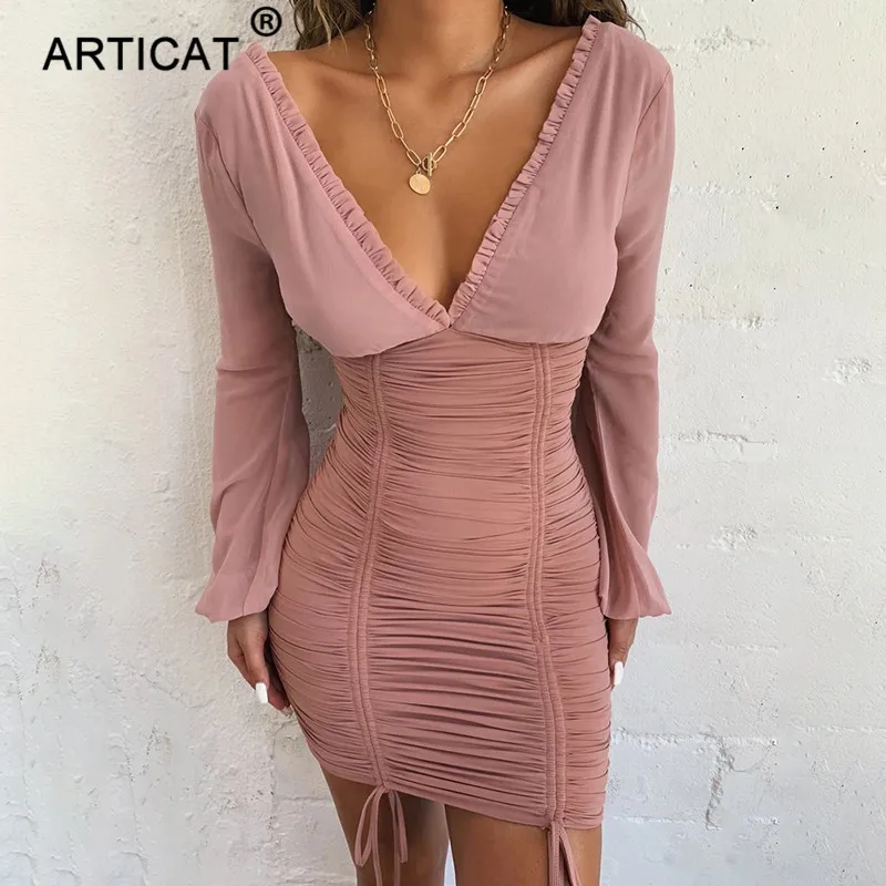 Женское шифоновое платье Articat облегающее с длинным рукавом Короткие