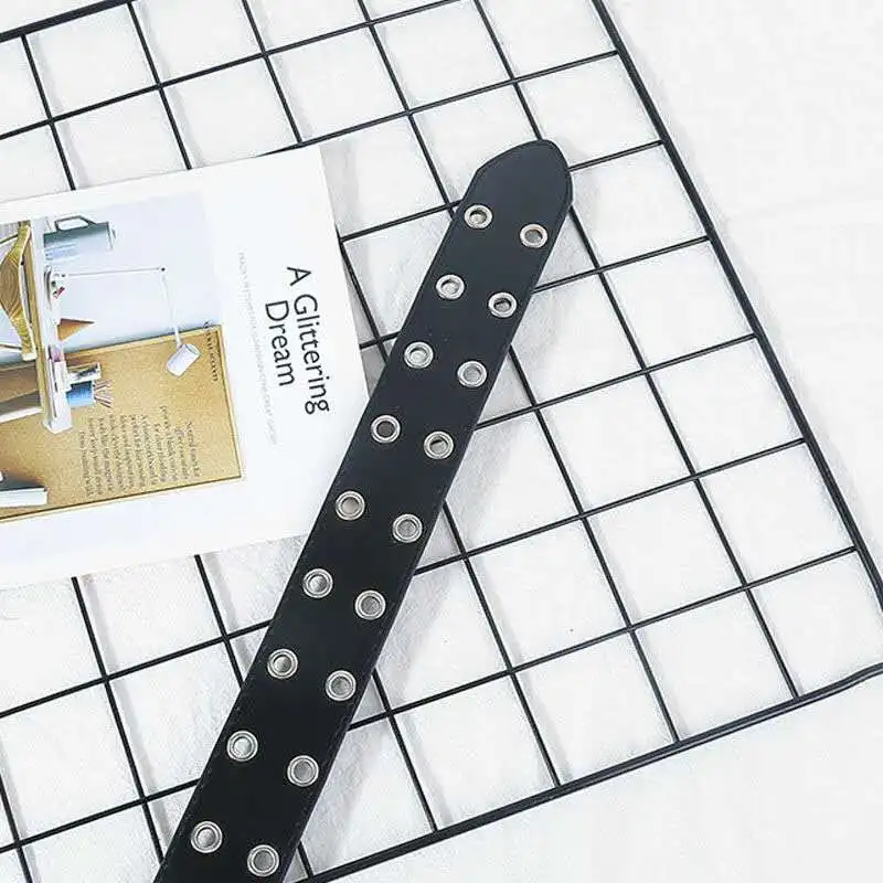 

Punk Women Belts Luxury Brand Double Row Rivet Chain Wide PU Leather Strap Jeans Trousers Casual Black Ladies Female Waistband