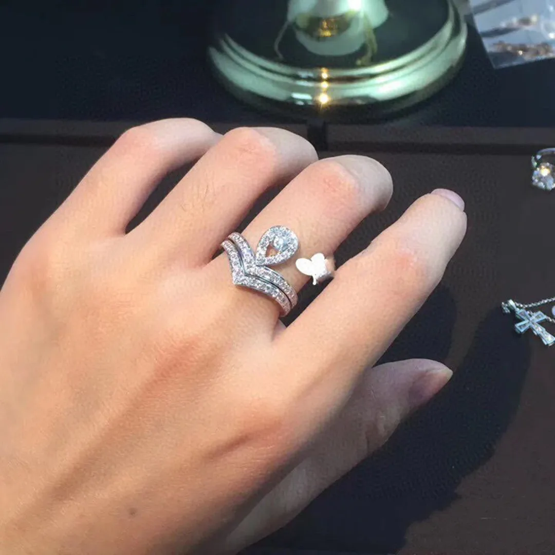 

S925 Sterling Silver two in one crown ring is a luxury fashion brand jewelry of love coronation diamond ring
