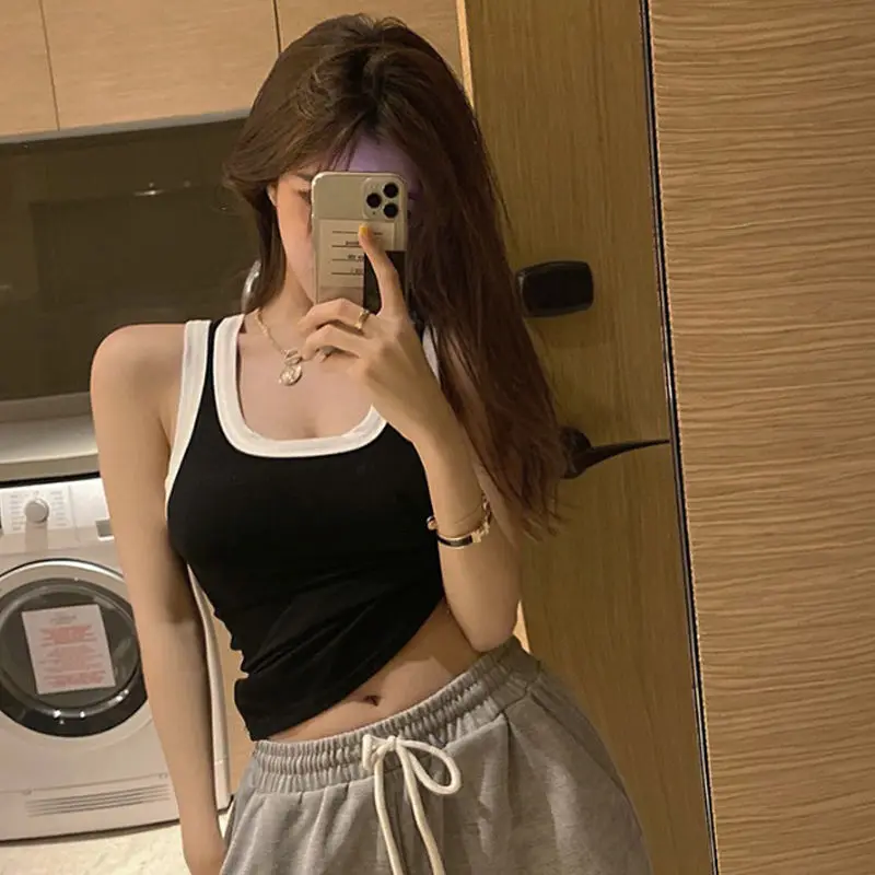 

Cotton Contrast Color U-neck Camisole Women Sexy Inner Wear Bottoming Shirt Outer Wear Slim Sports Sleeveless Top