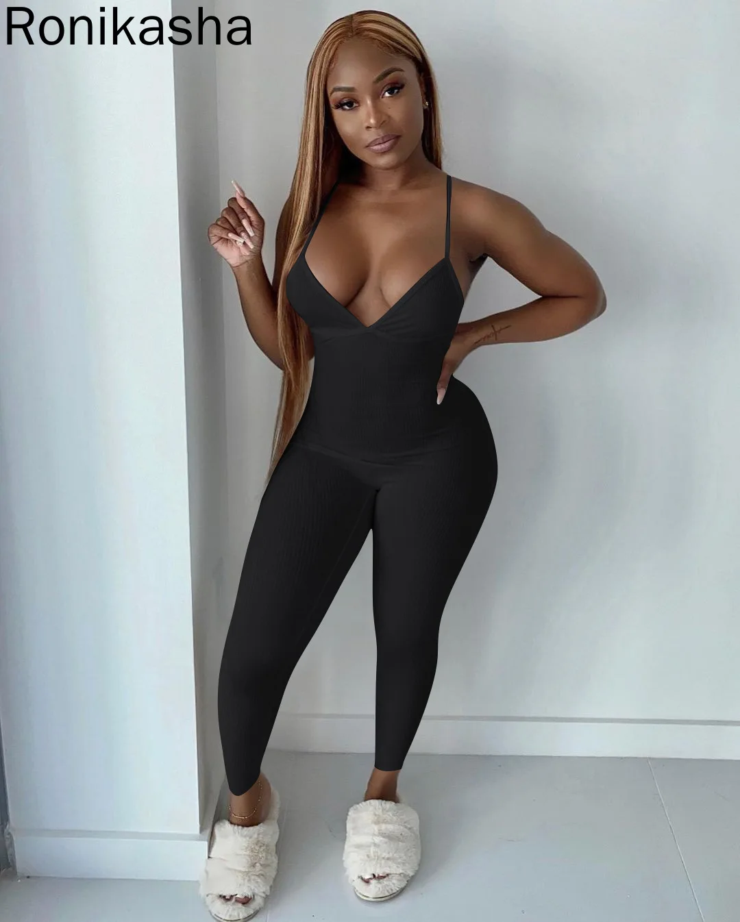 Ronikasha Sexy Women Rompers Rib Backless Sleeveless One Piece Jumpsuit Yoga Sport Overall Outfits