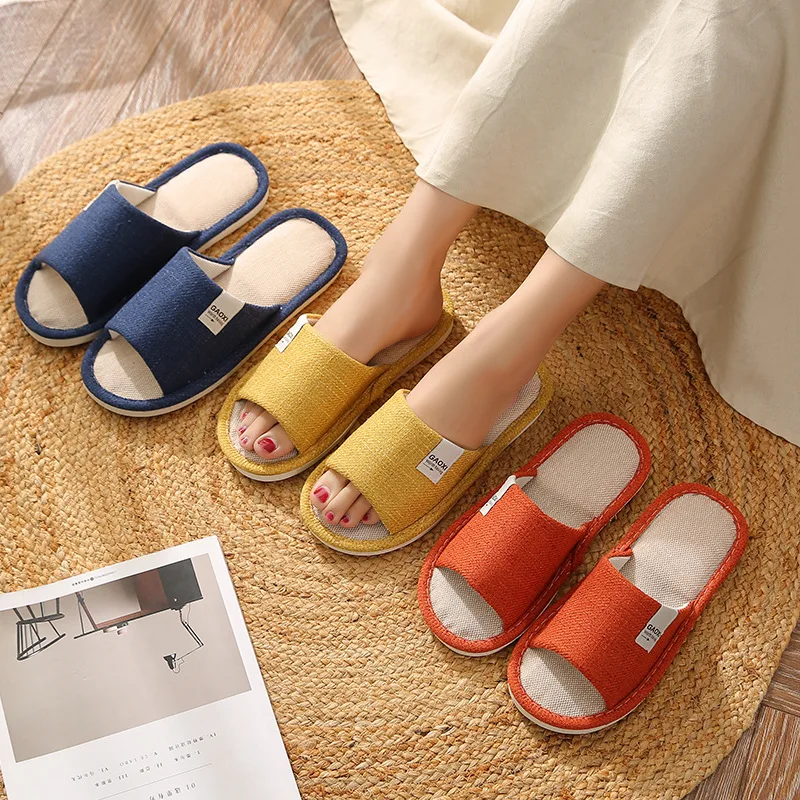 Summer Japanese Style Indoor Linen Home Slippers for Women Soft Comfortable and Non-slip Shoes Couples Home Slippers for Men
