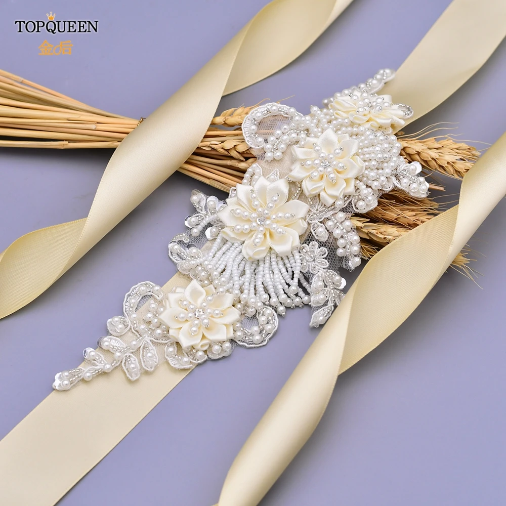TOPQUEEN Luxury Bridal Belt for Brides White Flower Maternity Sash Bride Accessory Pearl Belts Women Ivory S346 | Свадьбы и