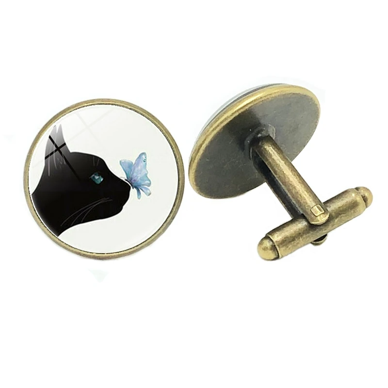 

2020 Men's Cufflinks Black Cat Butterfly Glass Convex Viking Nordic Wolf Charm Men's Gift