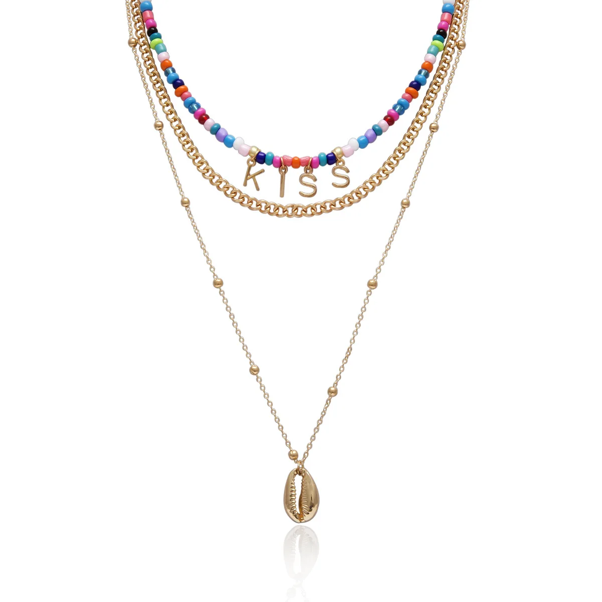 multicolor beaded choker necklace for women bohemian letters shell gold color chain multi layer pendant jewelry | Украшения и