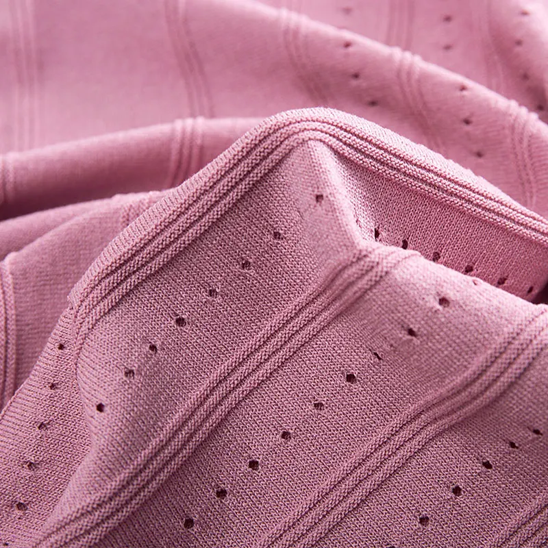 

Large size women's short sleeve T-shirt summer new hollow out ice silk knitting leisure loose contracted round collar thin coat