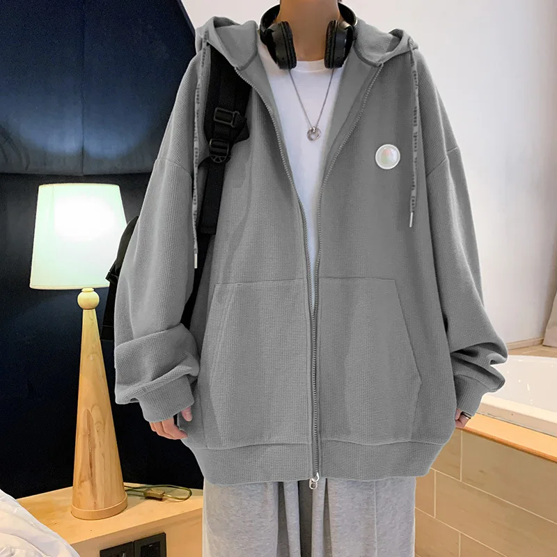 

2021 Autumn and Winter Korean Men's Fashion Trend Loose Jacket Youth Hong Kong Style Pure Color Hooded Quality Jacket