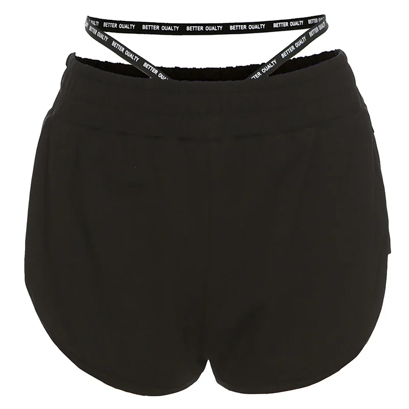 

2021 European and American Style Summer Fashion Women's Wear Fake Two-Piece High Waist Letter Embroidered Wide Leg Sports Shorts