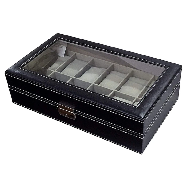 

Watch Dislpay Box Organizer, Pu Leather with Glass Top X7JE